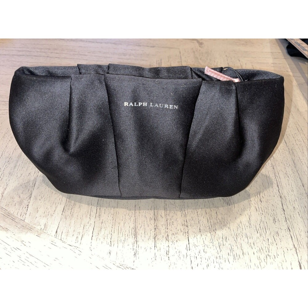 Ralph Lauren Womens Zippered Clutch Small Black Satin 10โ x 6โ NEW with Tag